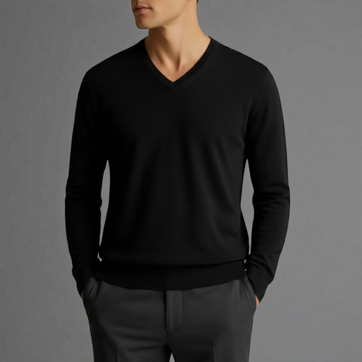 Bastien – Men's Wool V - Neck Sweater - Sweater - Black - Jones & Smith