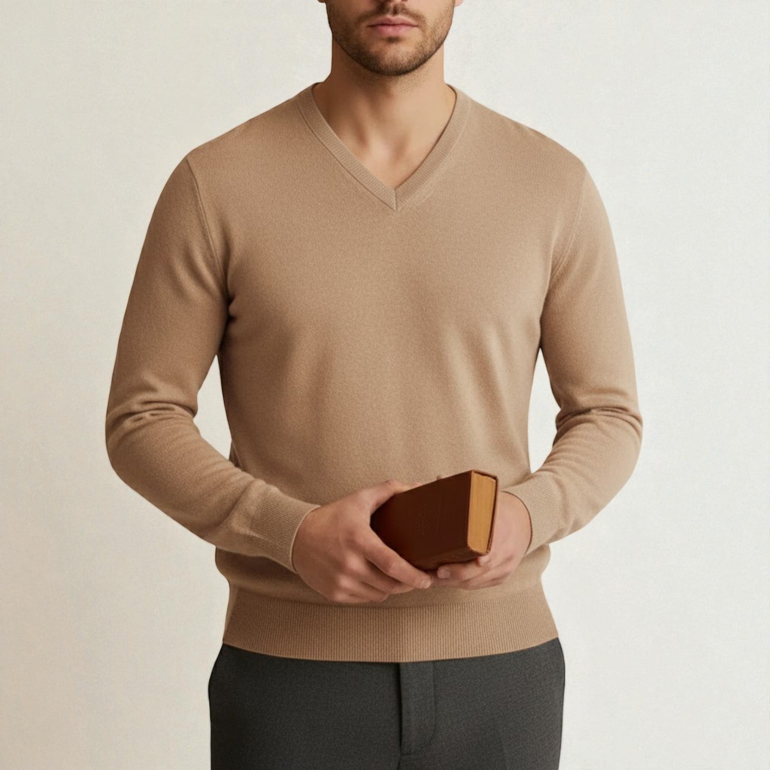 Bastien – Men's Wool V - Neck Sweater - Sweater - Brown - Jones & Smith