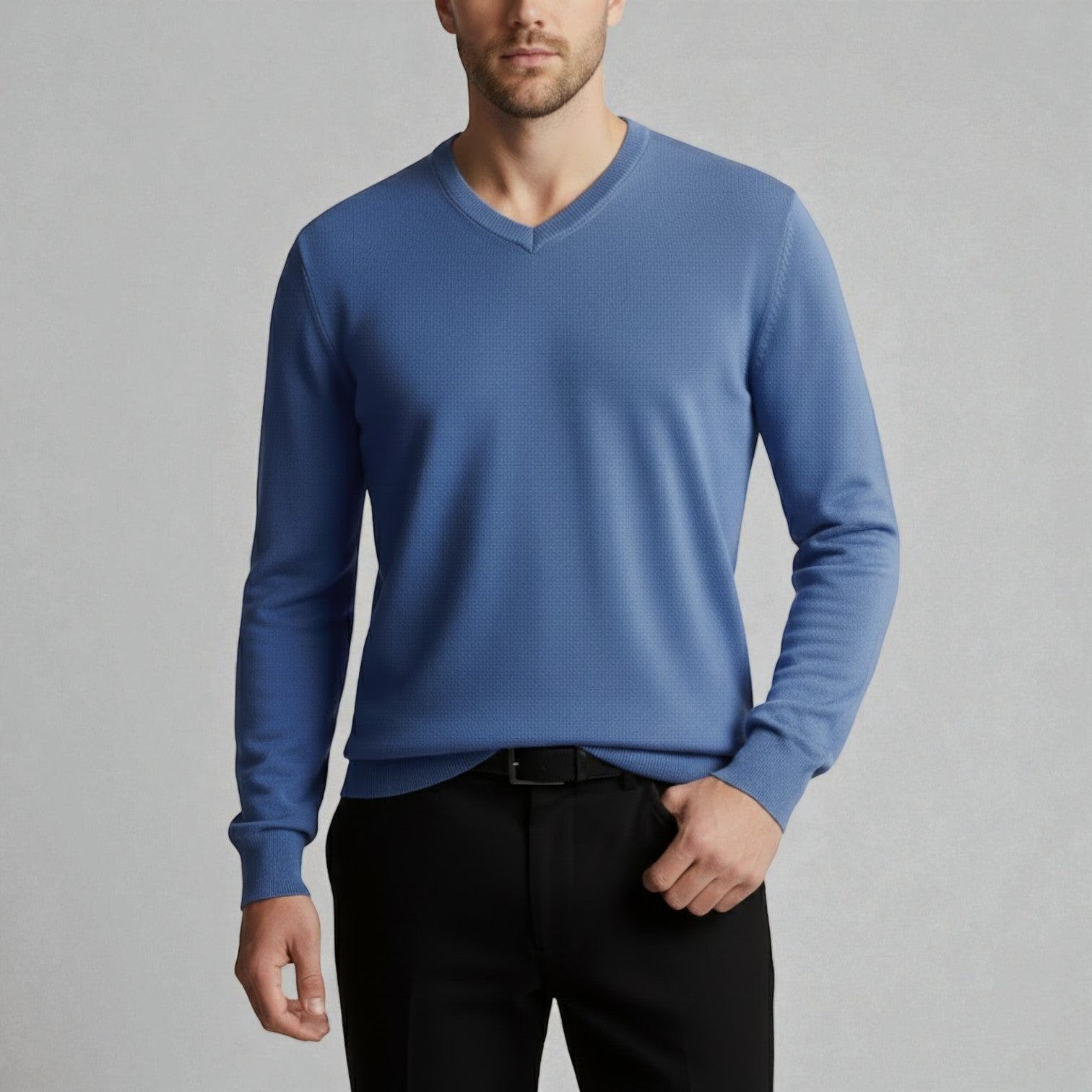 Bastien – Men's Wool V - Neck Sweater - Sweater - Blue - Jones & Smith
