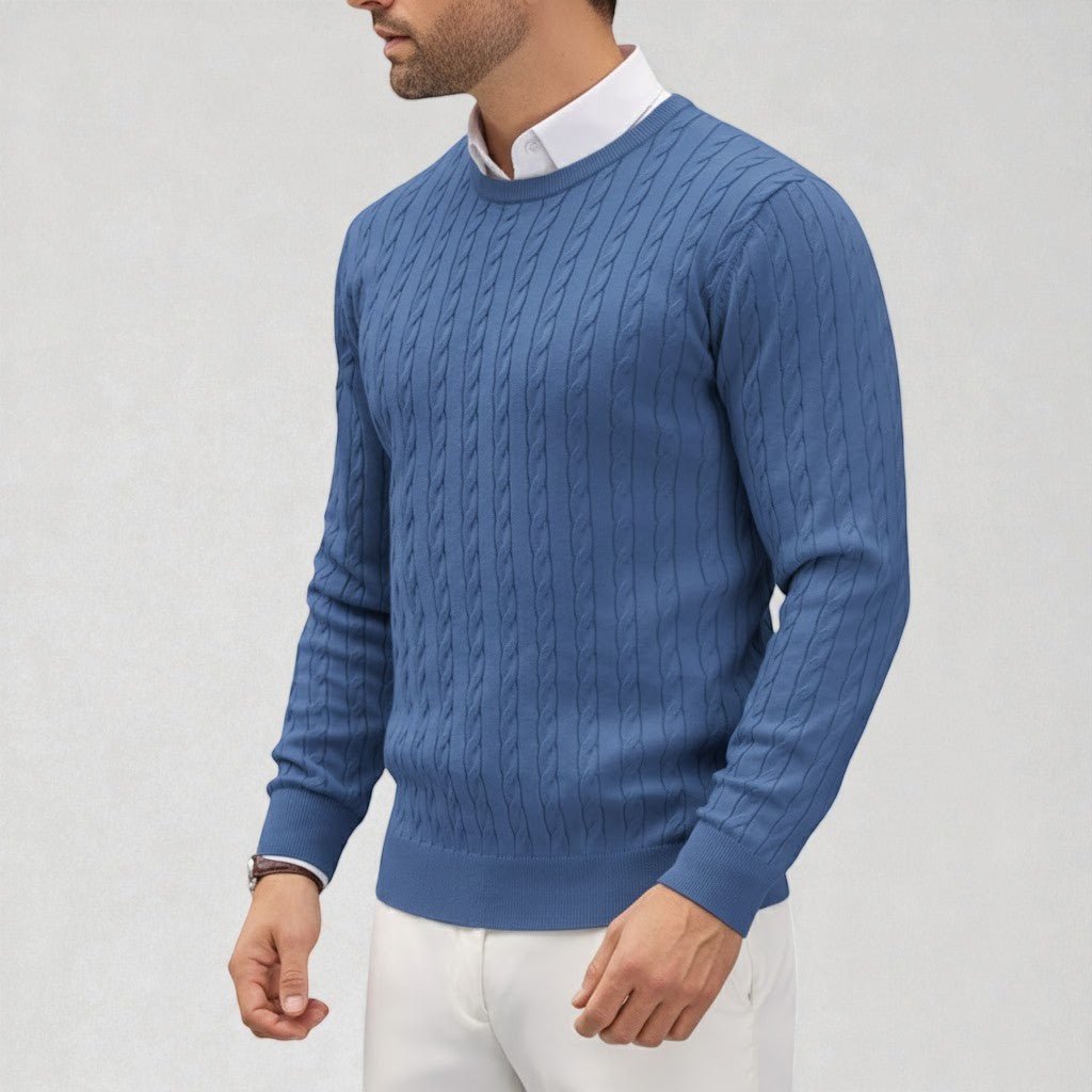Dean – Men's Cable Knit Sweater - Sweater - Blue - Jones & Smith