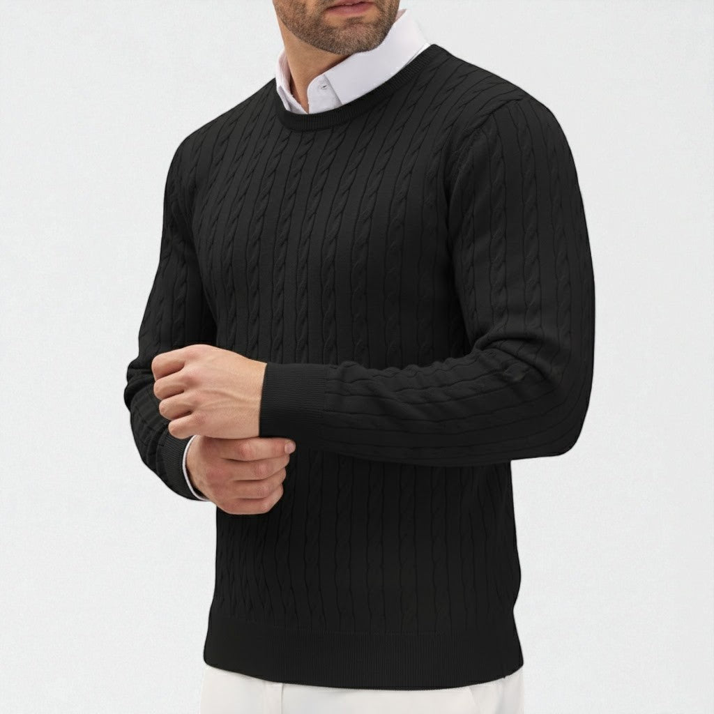 Dean – Men's Cable Knit Sweater - Sweater - Black - Jones & Smith