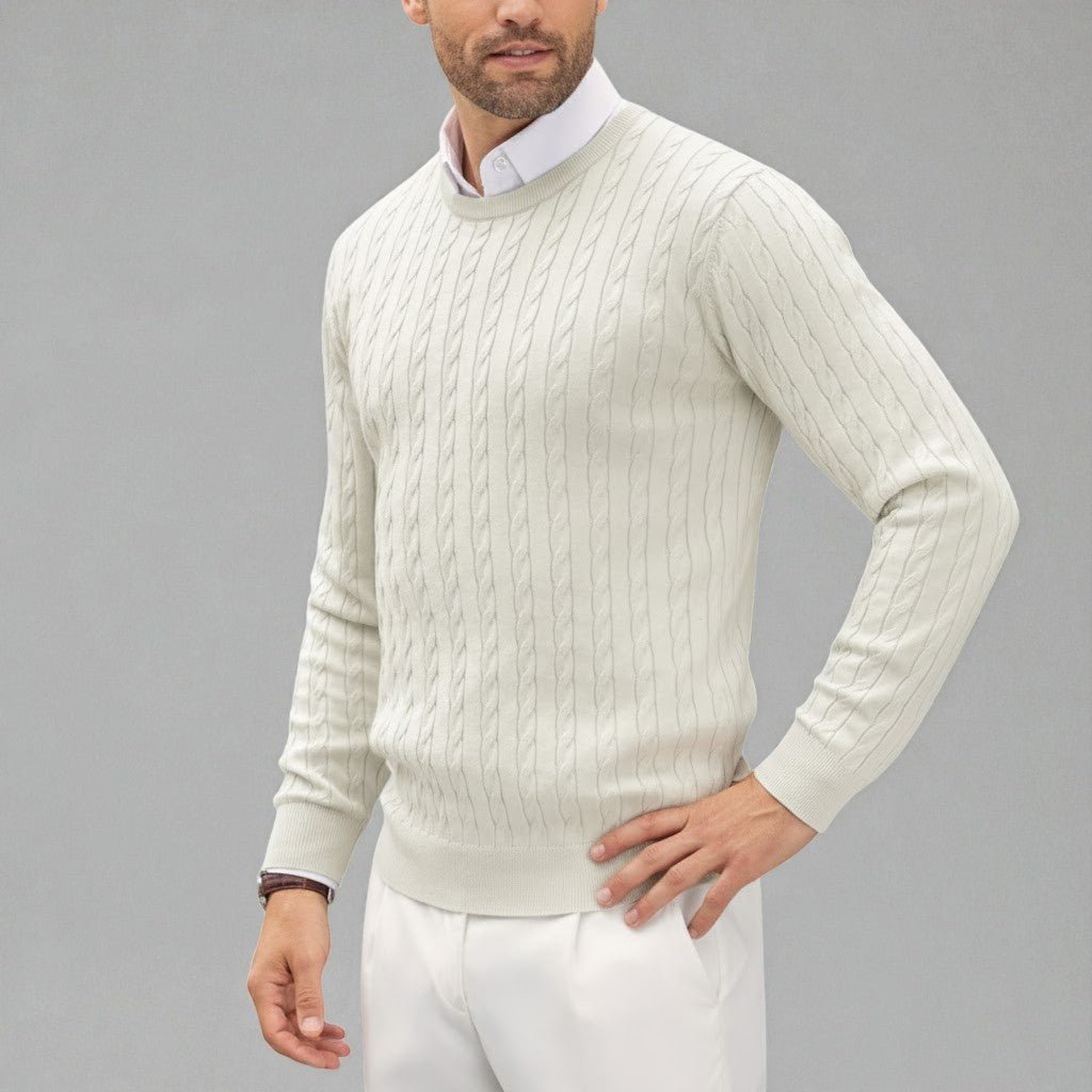 Dean – Men's Cable Knit Sweater - Sweater - Beige - Jones & Smith