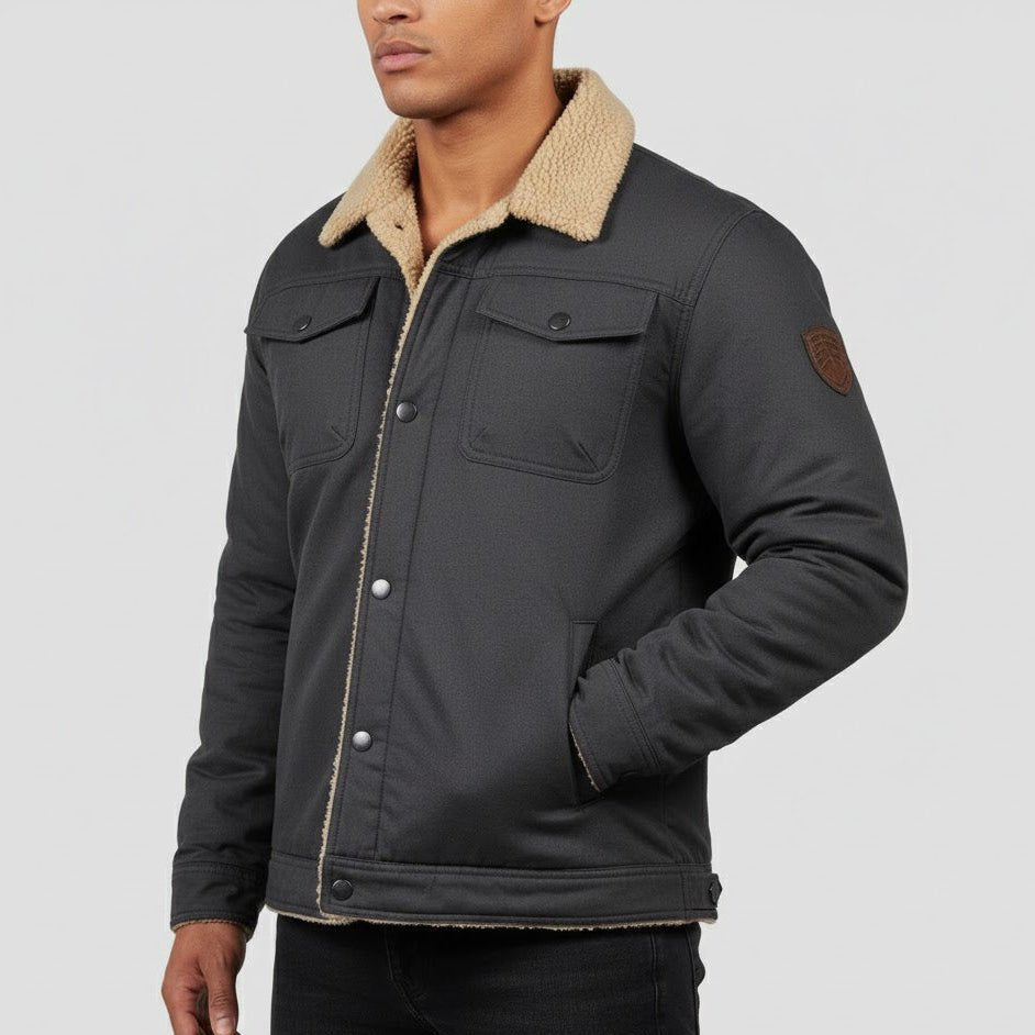 Devon – Men's jacket with fleece lining and collar - Winter Jacket - Dark grey - Jones & Smith