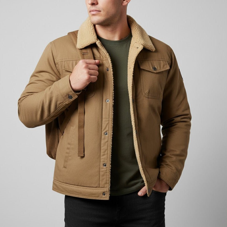Devon – Men's jacket with fleece lining and collar - Winter Jacket - Khaki - Jones & Smith