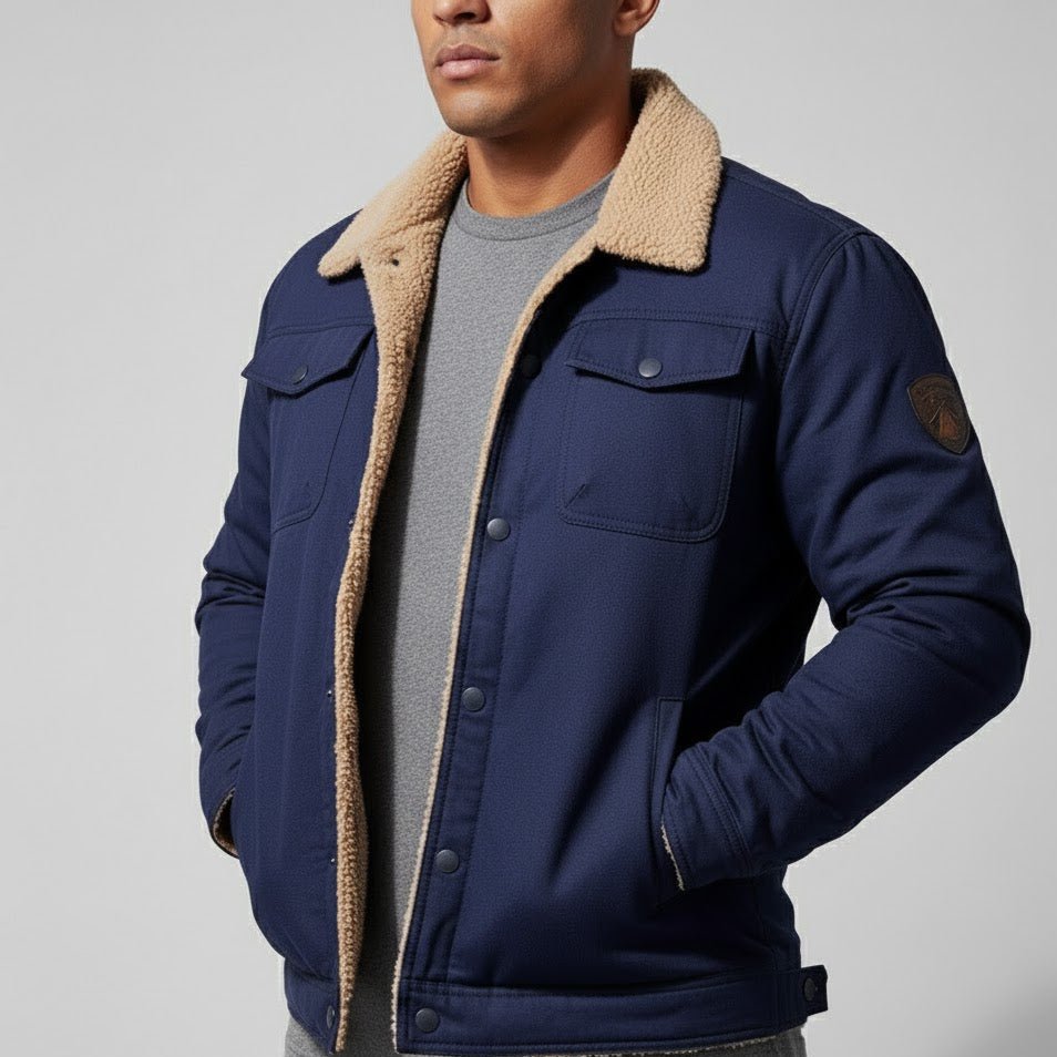 Devon – Men's jacket with fleece lining and collar - Winter Jacket - Navy Blue - Jones & Smith