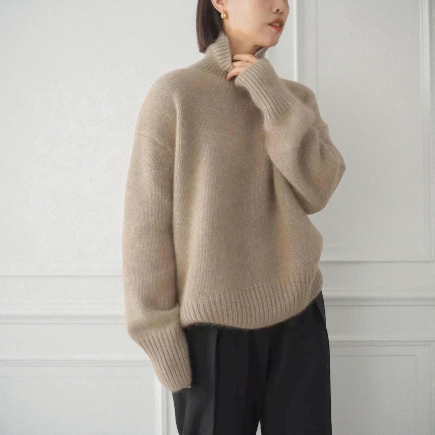 Doris - Soft Roll Neck Jumper - Turtleneck Sweater - Khaki - Jones & Smith