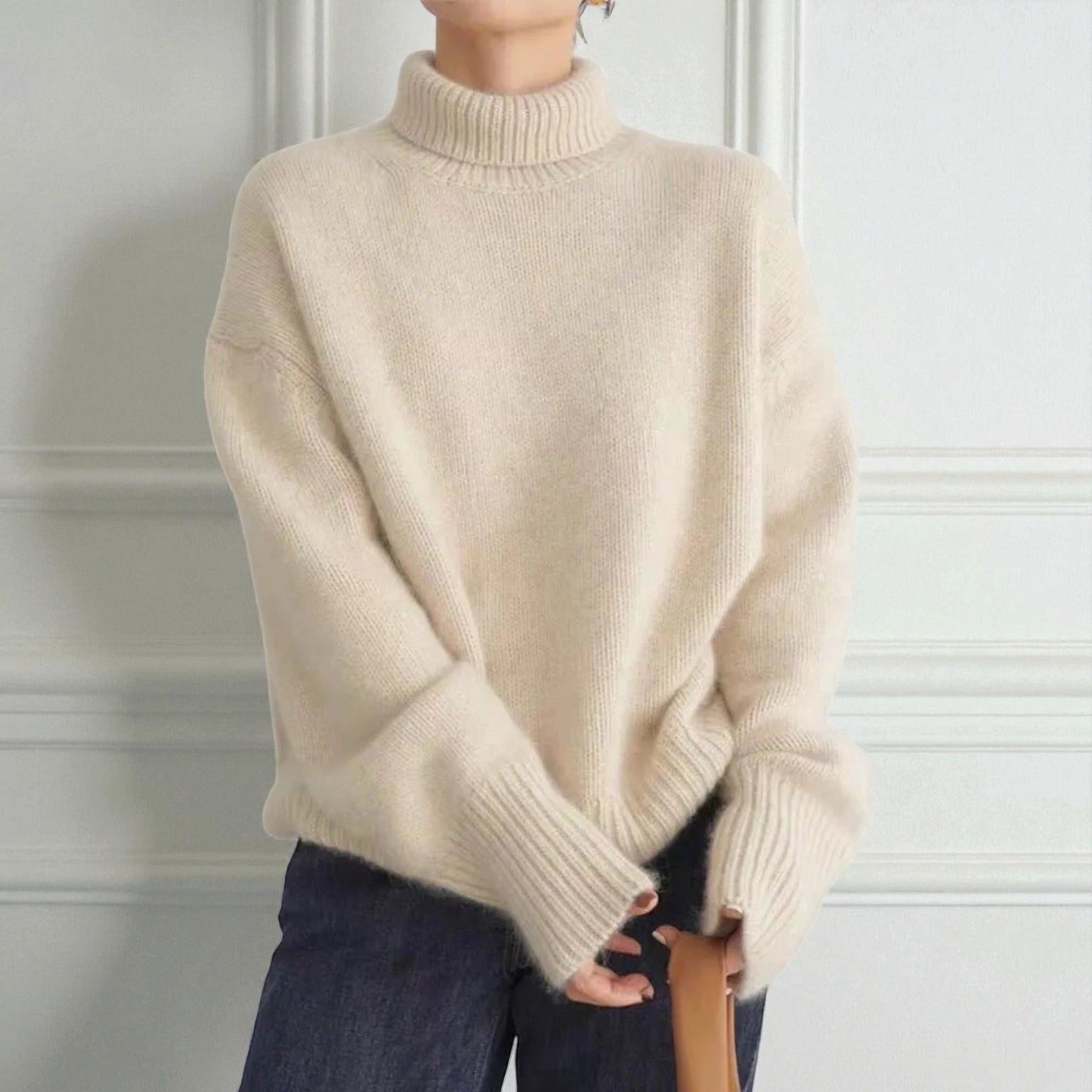 Doris - Soft Roll Neck Jumper - Turtleneck Sweater - Beige - Jones & Smith