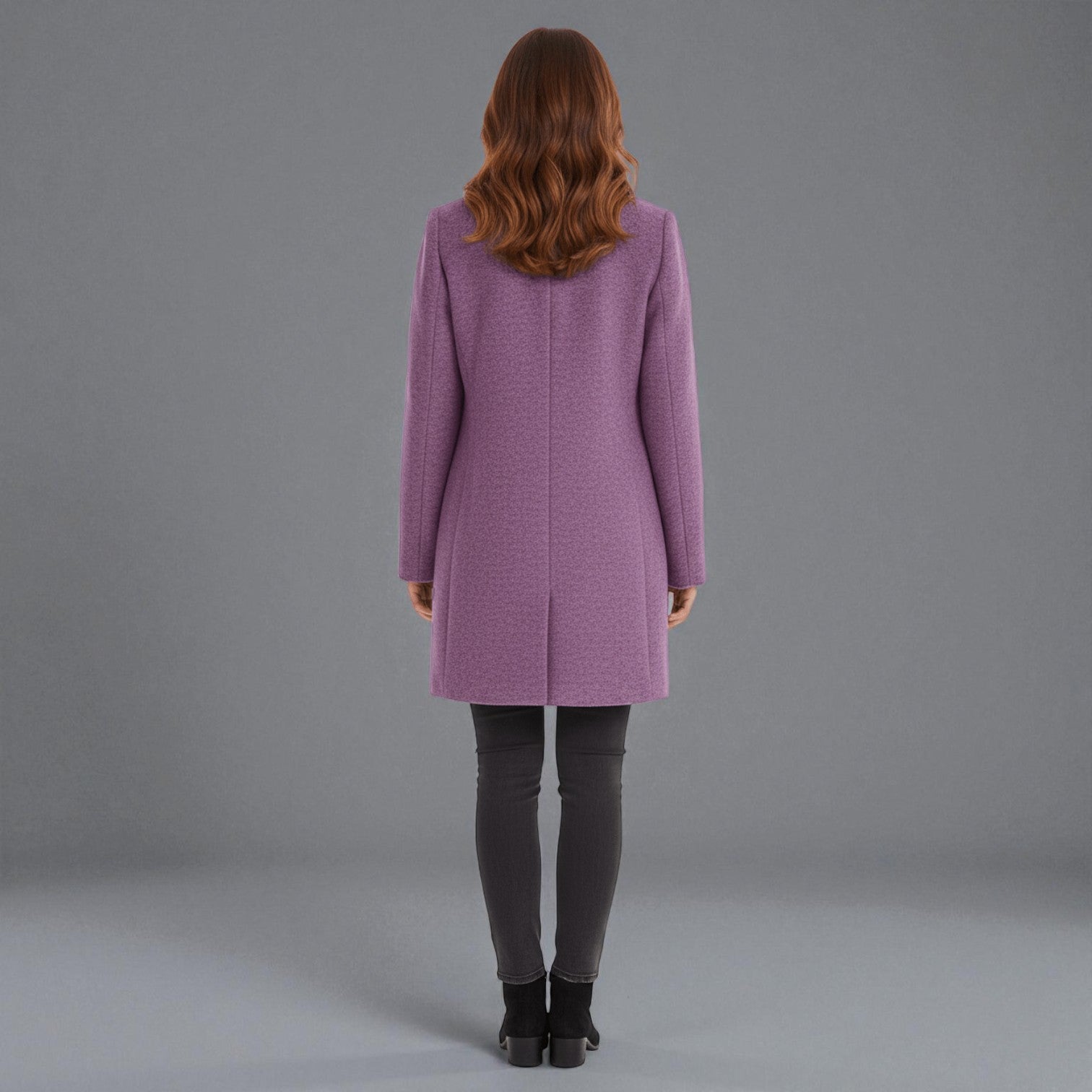 Elara – Women's Wool Coat with Stand - Up Collar and Pockets - Coats - Purple - Jones & Smith