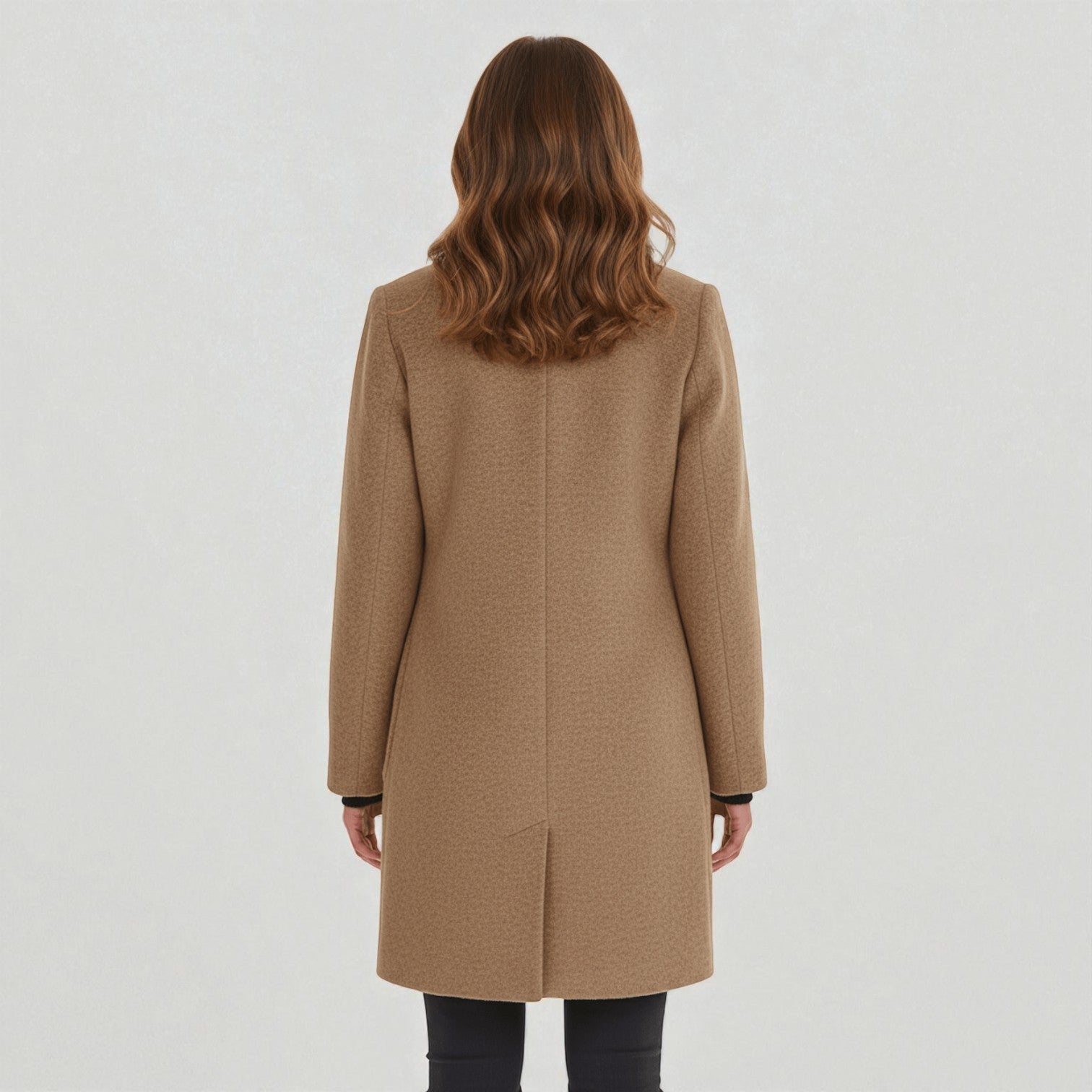 Elara – Women's Wool Coat with Stand - Up Collar and Pockets - Coats - Khaki - Jones & Smith