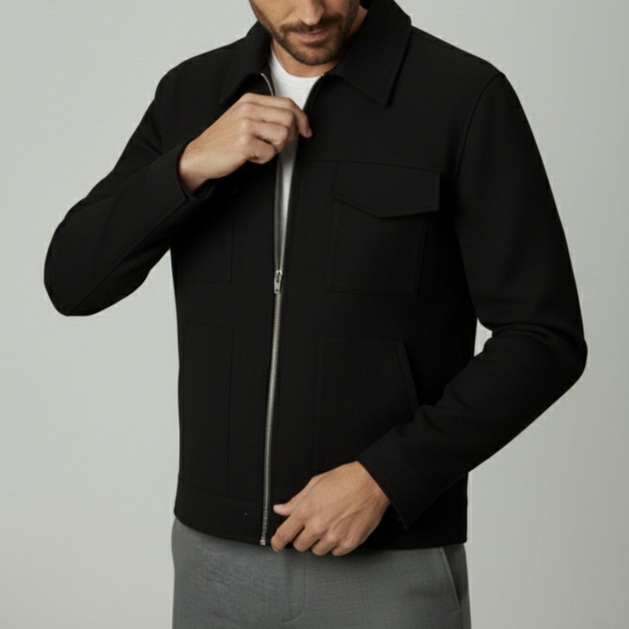 Elian – Men's Cotton Blouson Jacket - Bomber Jacket - Black - Jones & Smith