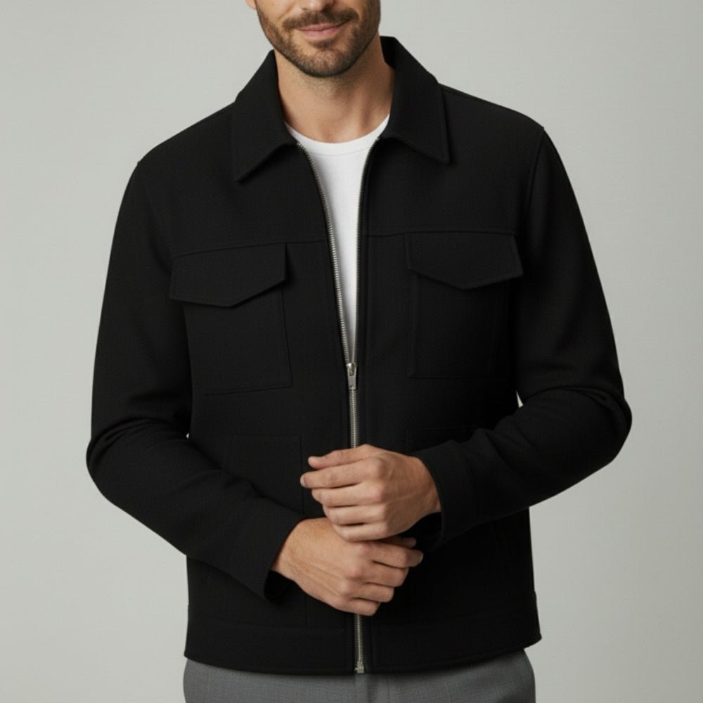 Elian – Men's Cotton Blouson Jacket - Bomber Jacket - Black - Jones & Smith