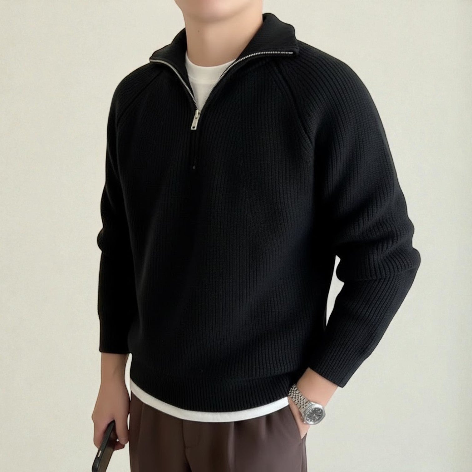 Elian – Men's Wool Winter Jumper - Sweater - Khaki - Jones & Smith