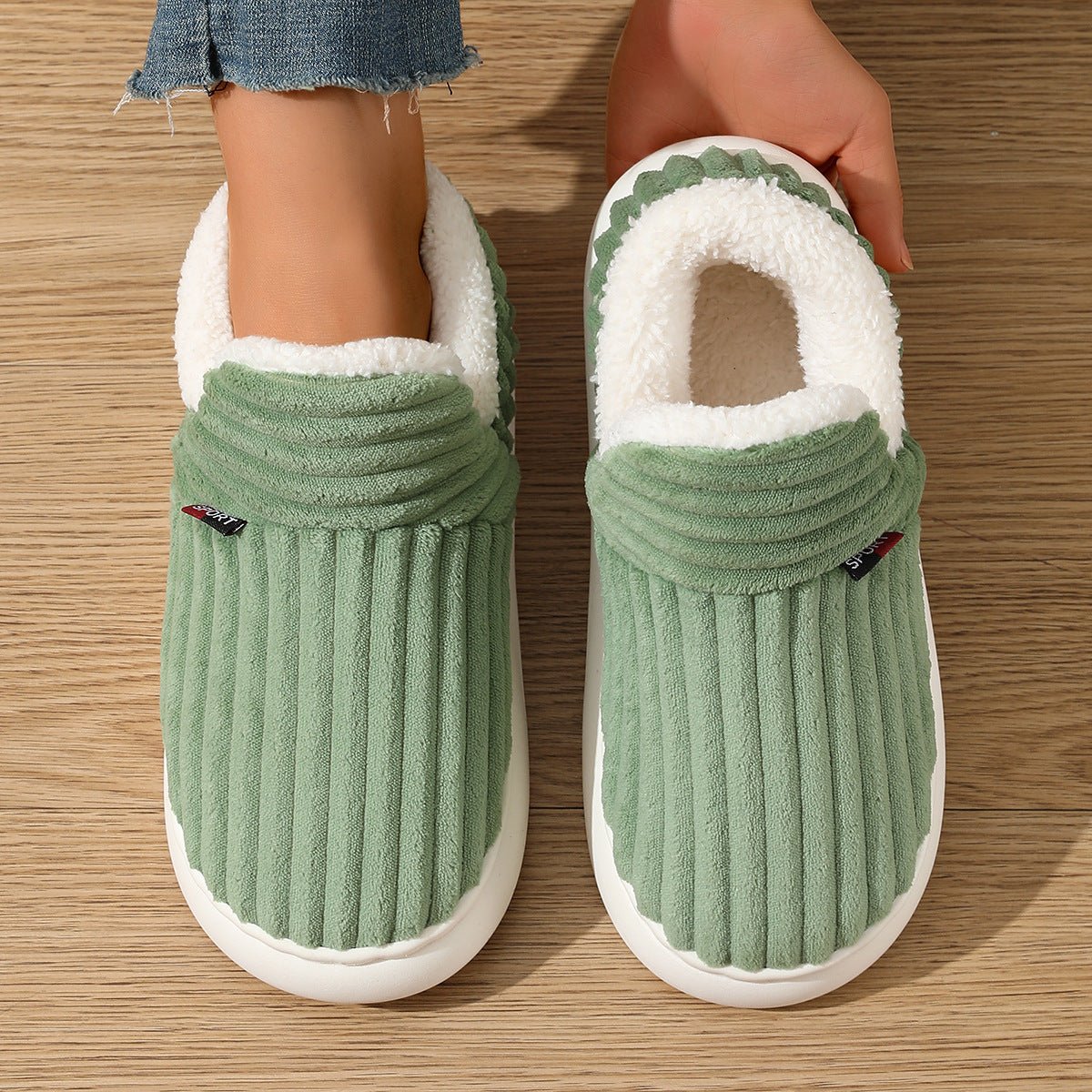 Elke – Non - Slip Plush House Slippers - Slippers - Green - Jones & Smith