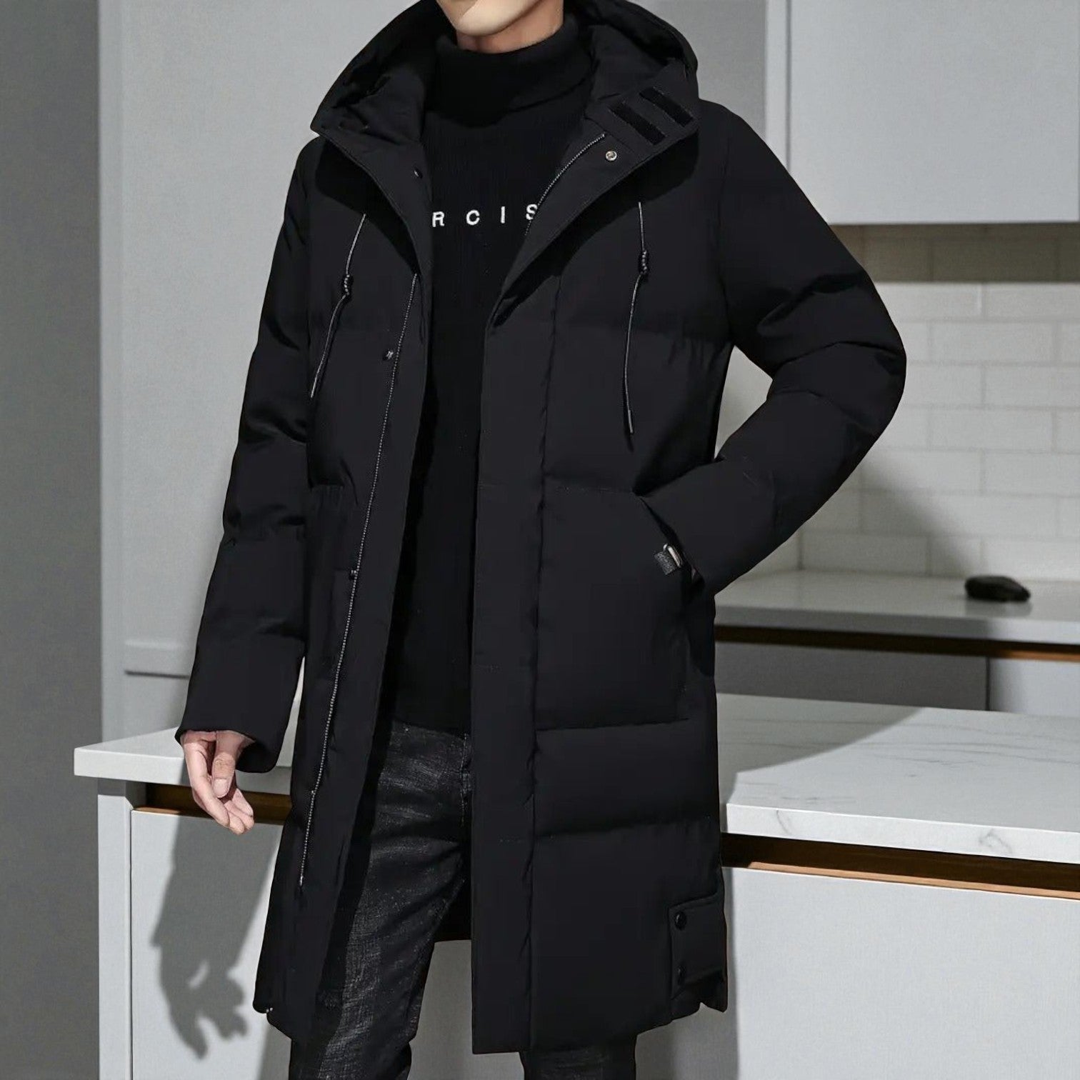 Frank – Long, Waterproof Winter Parka with Hood - Parka Jackets - Black - Jones & Smith