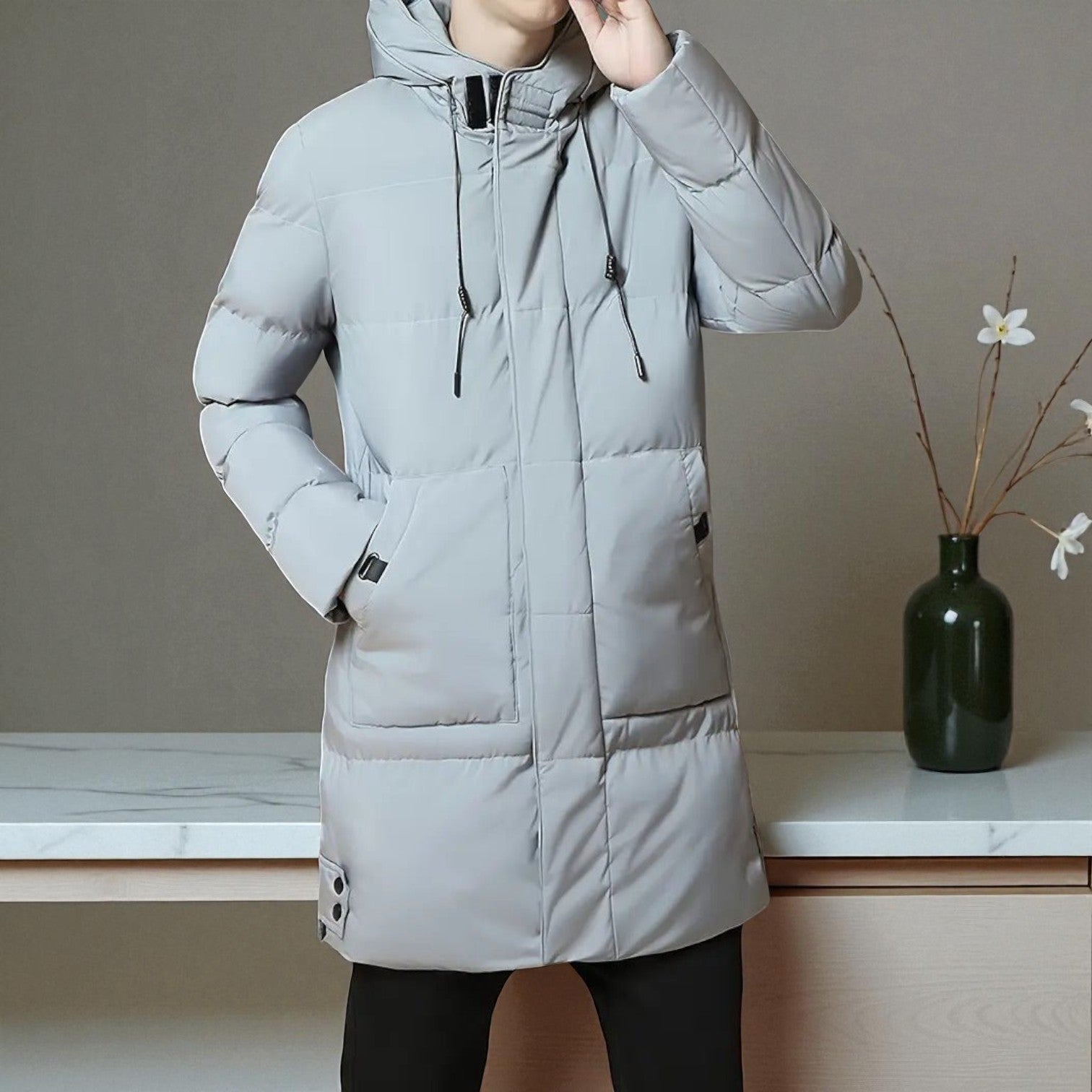Frank – Long, Waterproof Winter Parka with Hood - Parka Jackets - Grey - Jones & Smith