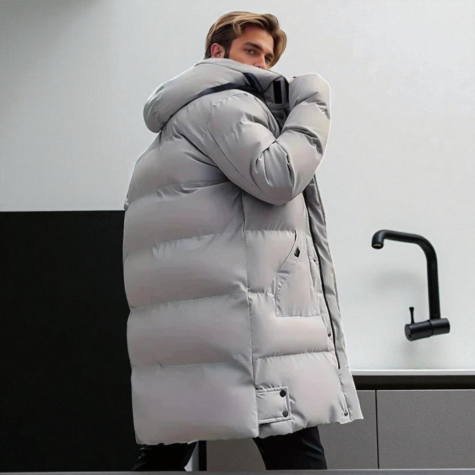 Frank – Long, Waterproof Winter Parka with Hood - Parka Jackets - Grey - Jones & Smith