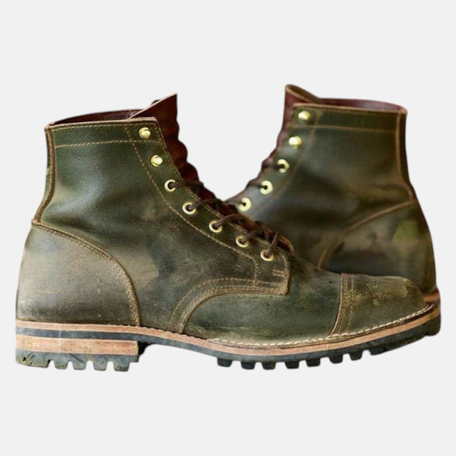 Fraser – Men's Leather Lace - Up Boots with Profile Sole - Boots - Green - Jones & Smith