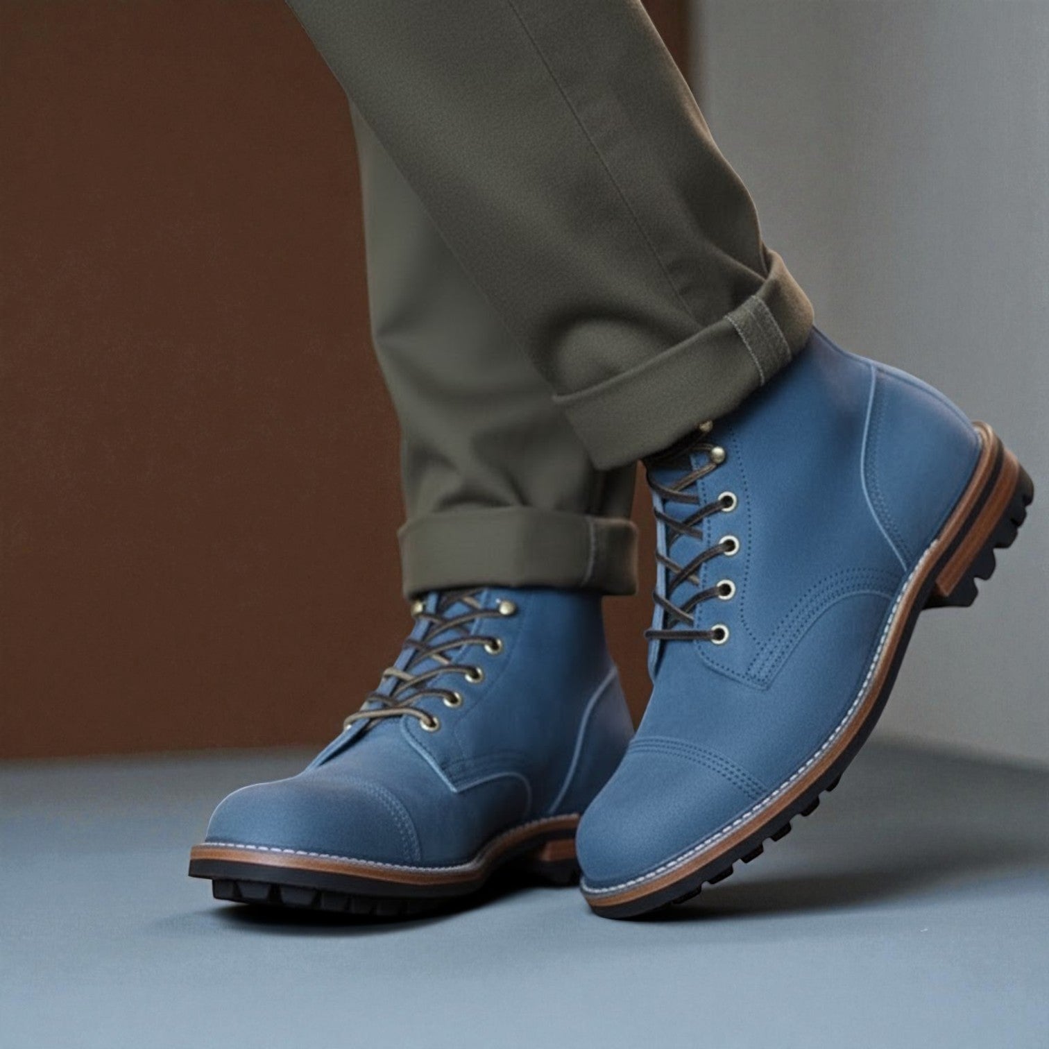 Fraser – Men's Leather Lace - Up Boots with Profile Sole - Boots - Blue - Jones & Smith