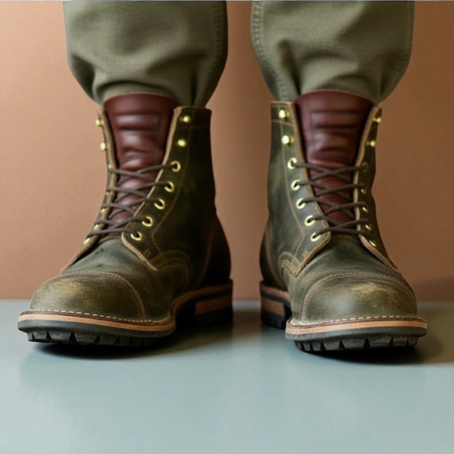 Fraser – Men's Leather Lace - Up Boots with Profile Sole - Boots - Green - Jones & Smith