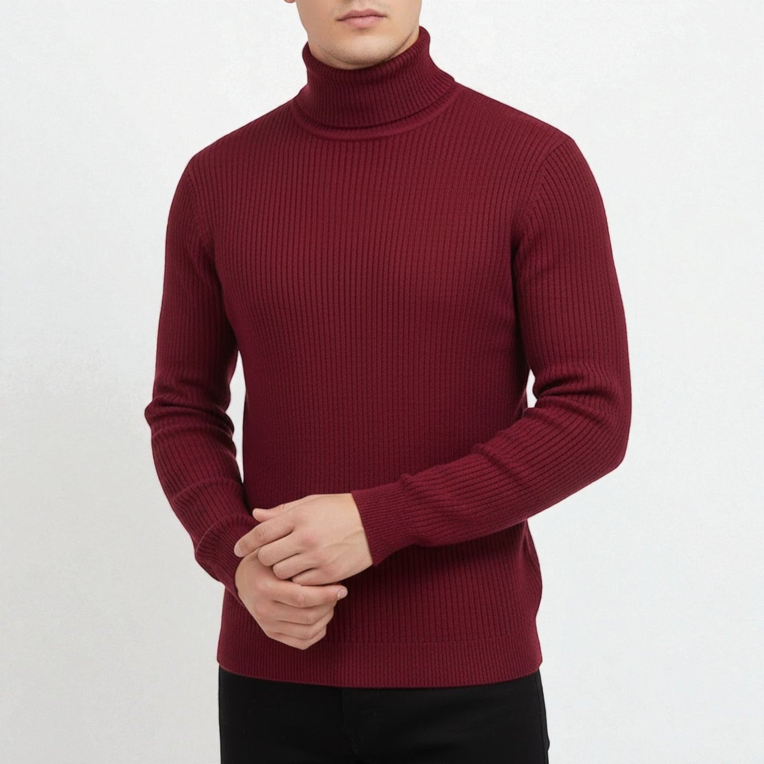 Giovano – Men's Cotton Roll Neck Jumper - Sweater - Red - Jones & Smith