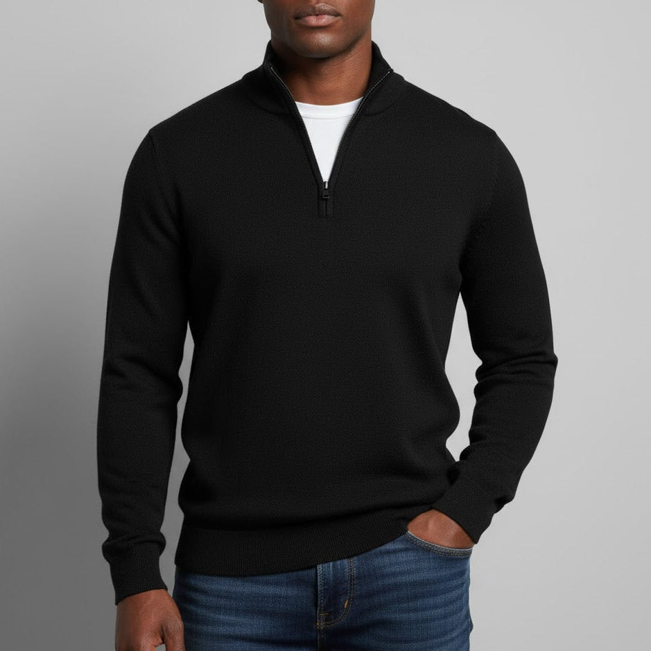 Godric – Men's Knit Jumper with Half Zip - Sweater - Black - Jones & Smith