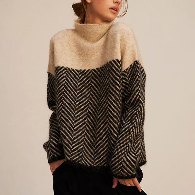 Hanna - Knitted Jumper with Pattern and High Collar - Sweaters - Jones & Smith