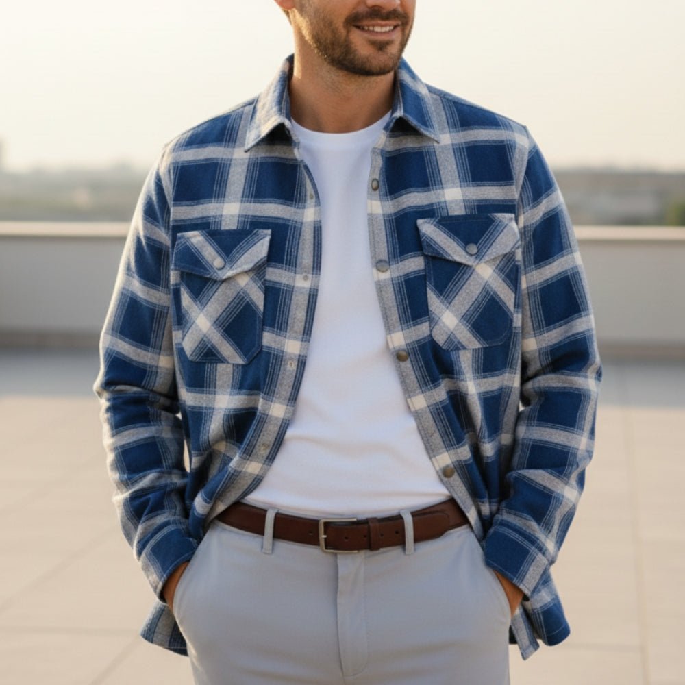 Ilias – Men's Cotton Overshirt - Flannel - Blue - Jones & Smith