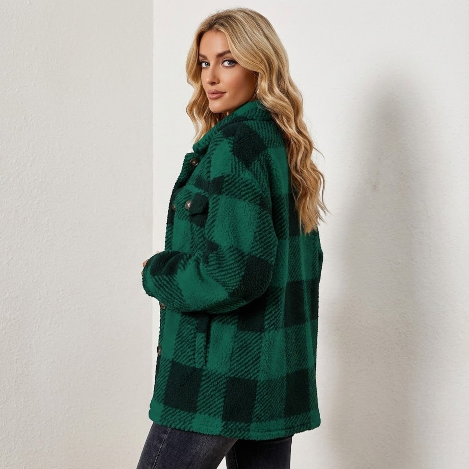 Isalie – Women's Check Jacket - Cardigans - Green - Jones & Smith