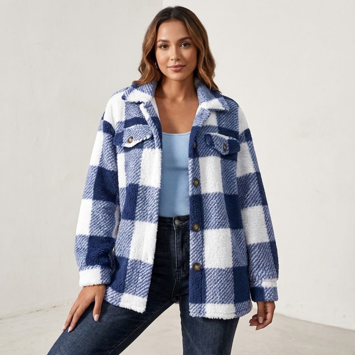 Isalie – Women's Check Jacket - Cardigans - Blue - Jones & Smith