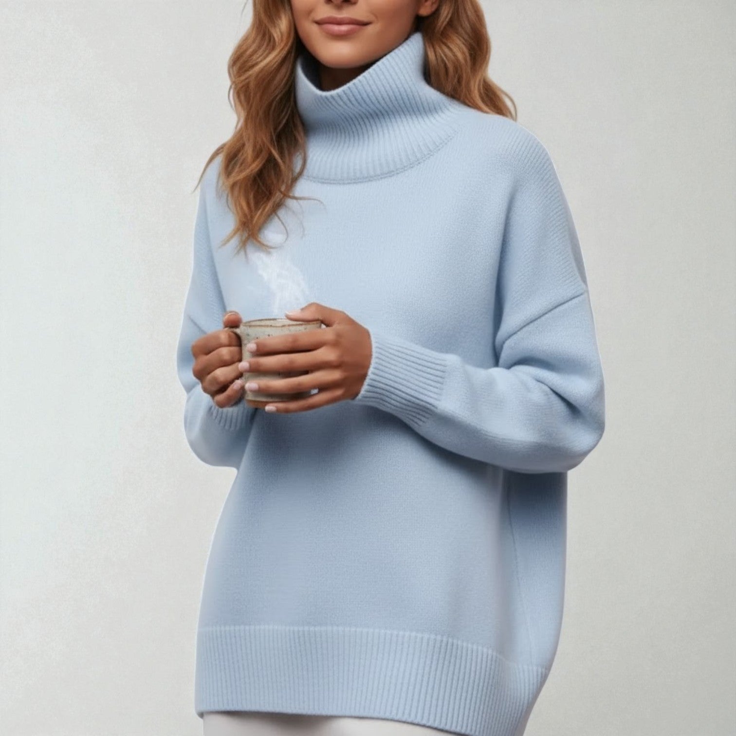 Isalie – Women's Cotton Roll Neck Jumper - Sweater - Light Blue - Jones & Smith