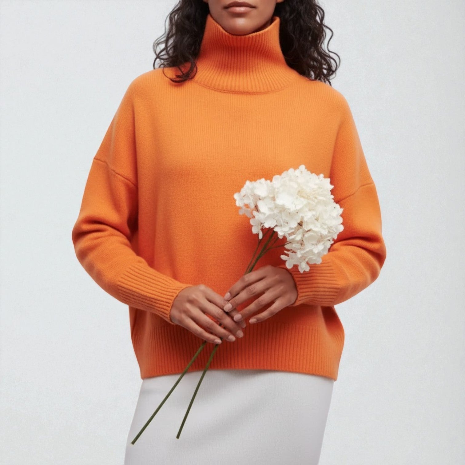 Isalie – Women's Cotton Roll Neck Jumper - Sweater - Orange - Jones & Smith