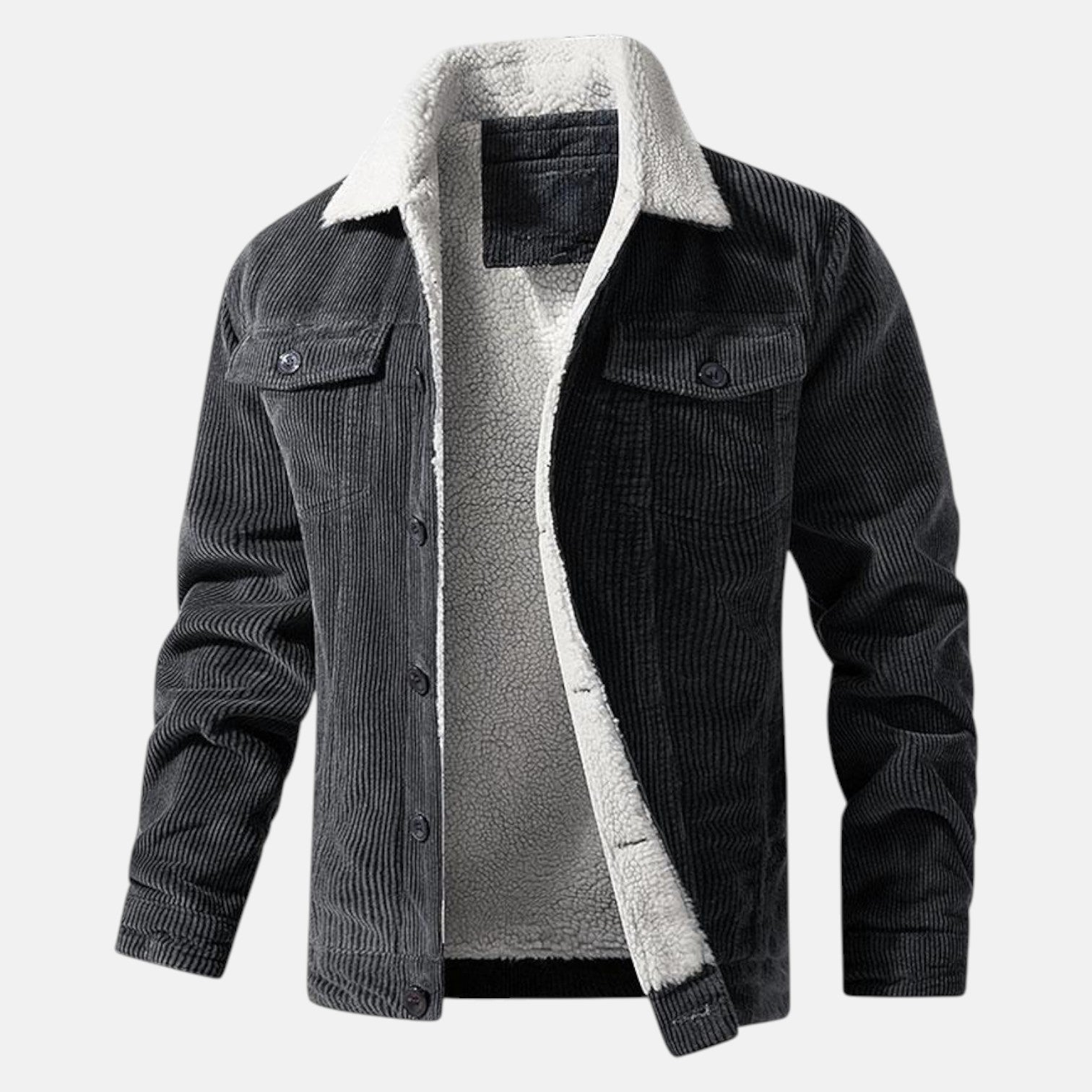 Jaro – Men's Cord Jacket in Cotton with Teddy Lining - Corduroy jacket - Grey - Jones & Smith