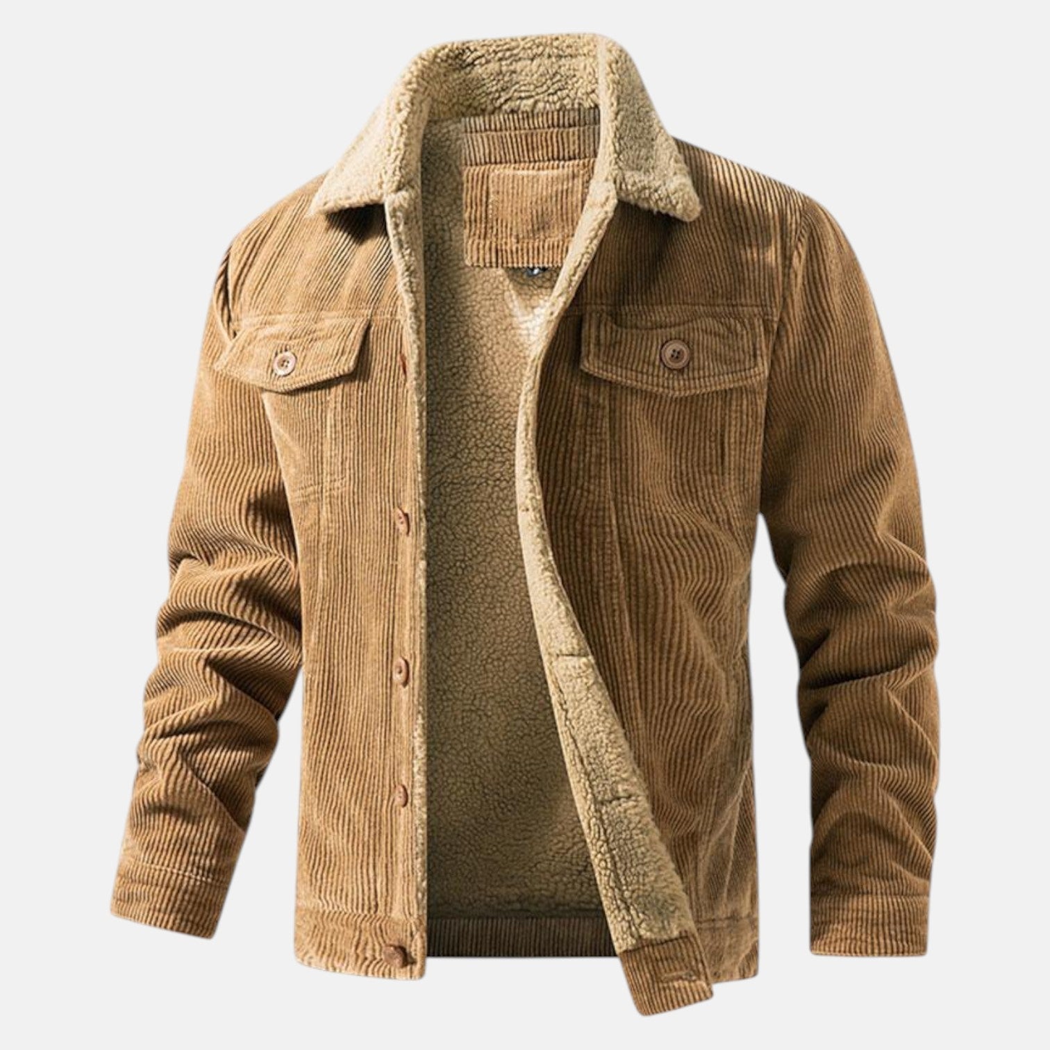 Jaro – Men's Cord Jacket in Cotton with Teddy Lining - Corduroy jacket - Beige - Jones & Smith