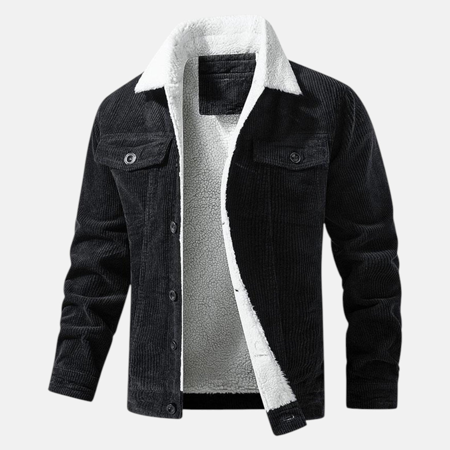 Jaro – Men's Cord Jacket in Cotton with Teddy Lining - Corduroy jacket - Black - Jones & Smith
