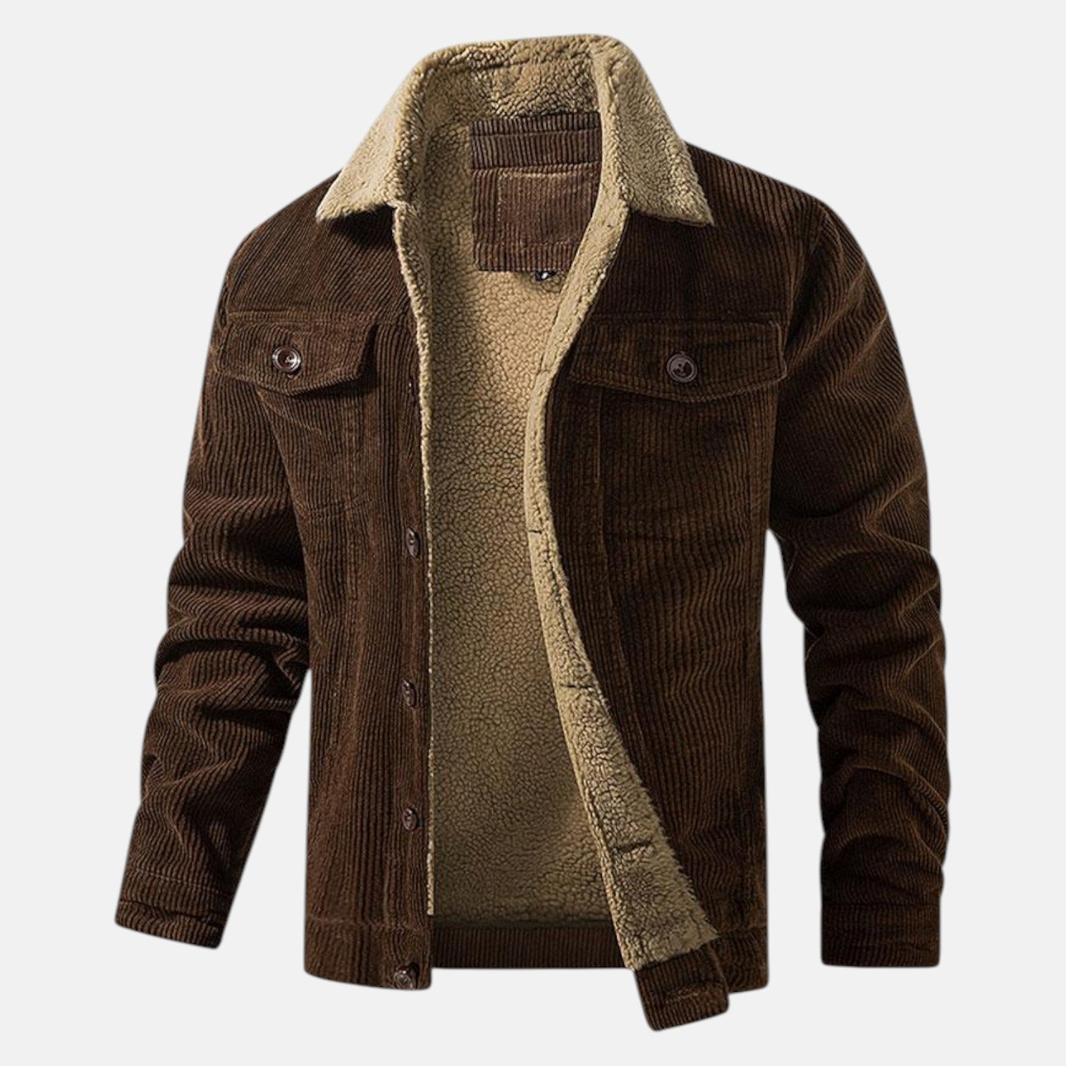 Jaro – Men's Cord Jacket in Cotton with Teddy Lining - Corduroy jacket - Brown - Jones & Smith
