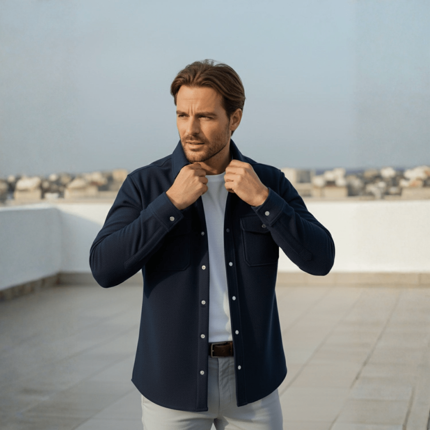 Jaron – Men's Winter Overshirt Navy Blue - Long Sleeve Polo Shirt - Navy Blue - Jones & Smith