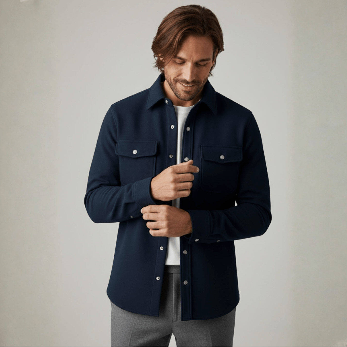 Jaron – Men's Winter Overshirt Navy Blue - Long Sleeve Polo Shirt - Navy Blue - Jones & Smith