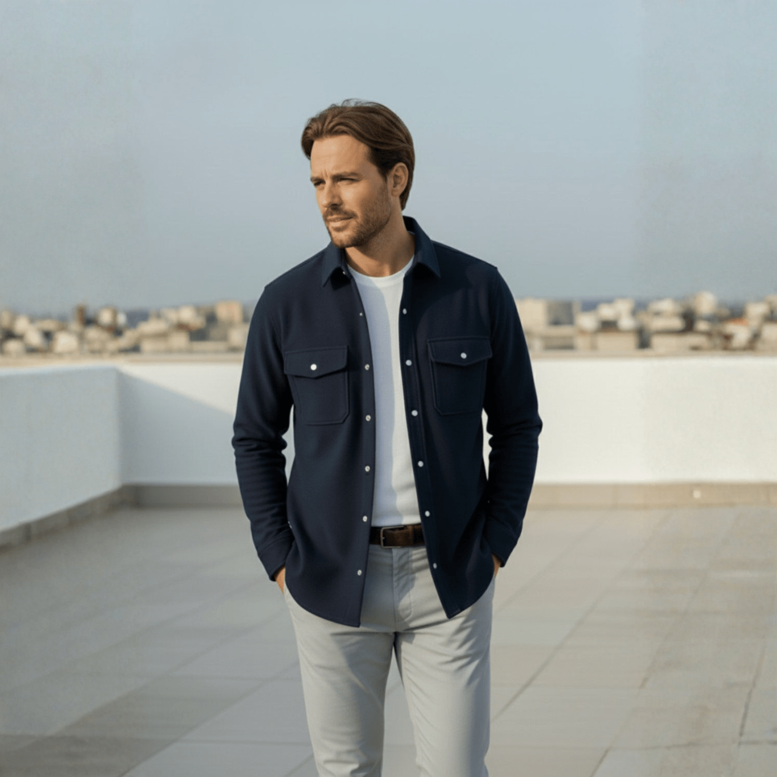 Jaron – Men's Winter Overshirt Navy Blue - Long Sleeve Polo Shirt - Navy Blue - Jones & Smith