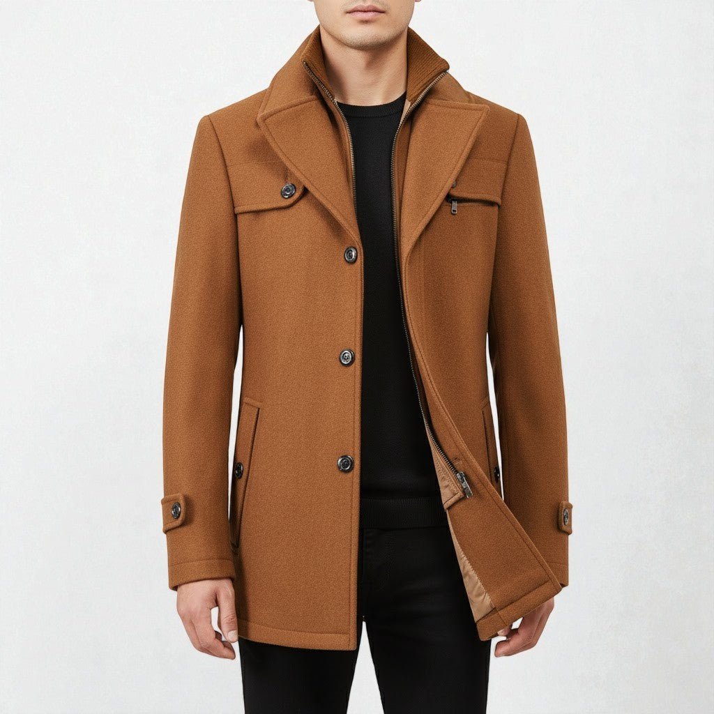 Jaron – Men's Wool Coat Elegant Winter Coat - Coats - Brown - Jones & Smith