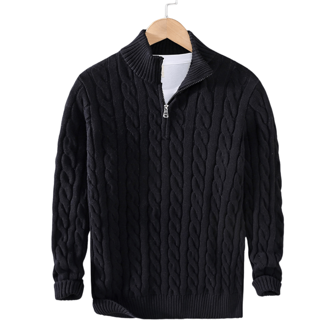 Jonas – Knitted Jumper with Half Zip and High Collar - Sweater - Black - Jones & Smith