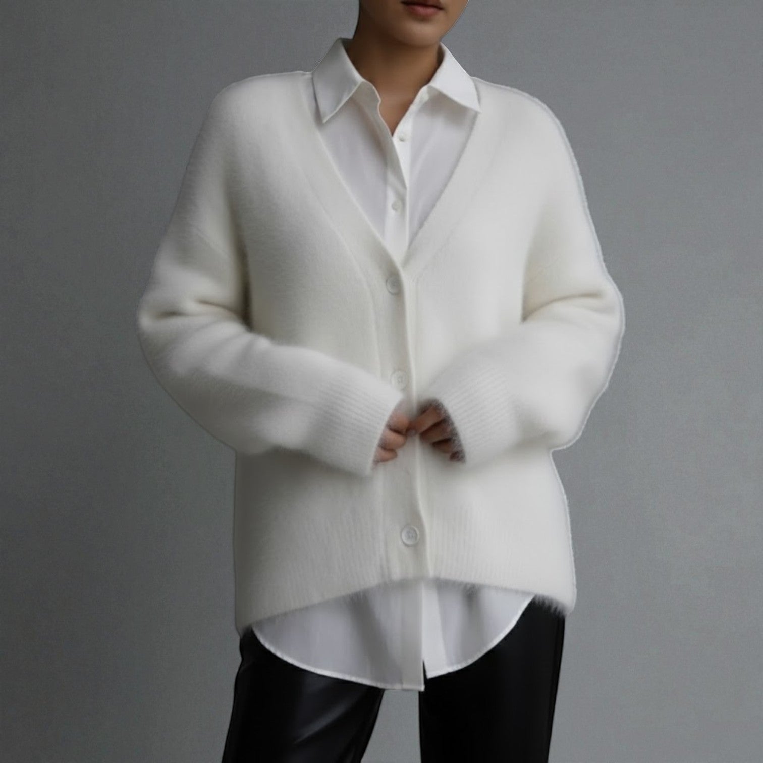 Karlyn – Women's Knitted Jumper with V - Neck - Cardigans - White - Jones & Smith