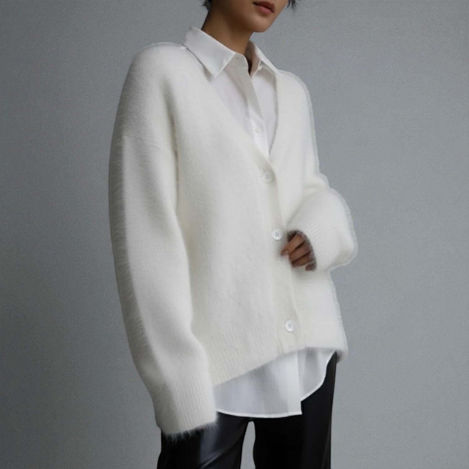 Karlyn – Women's Knitted Jumper with V - Neck - Cardigans - White - Jones & Smith