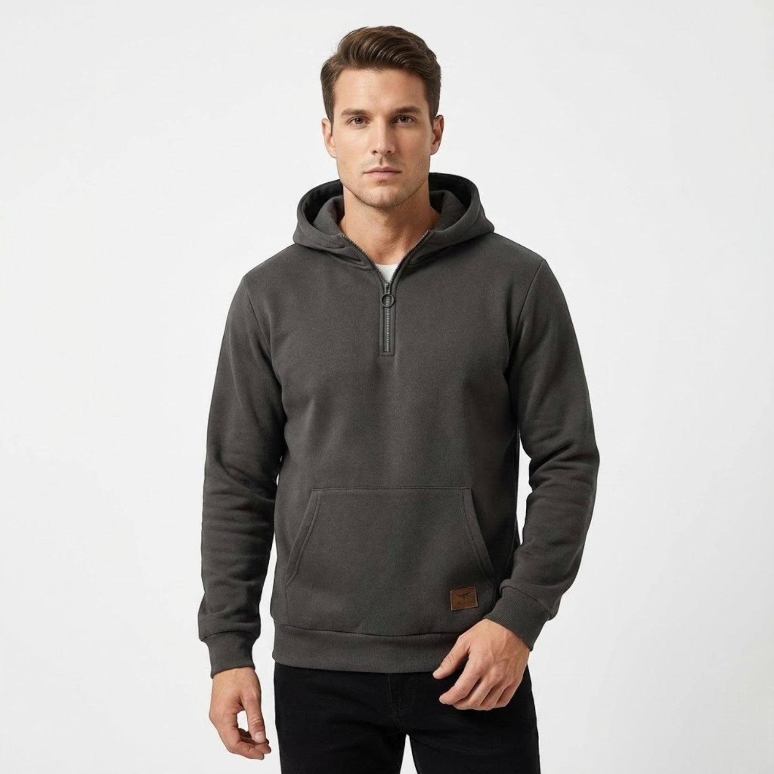 Leano – Men's Cotton Zip Hoodie - Hoodie sweater - Grey - Jones & Smith