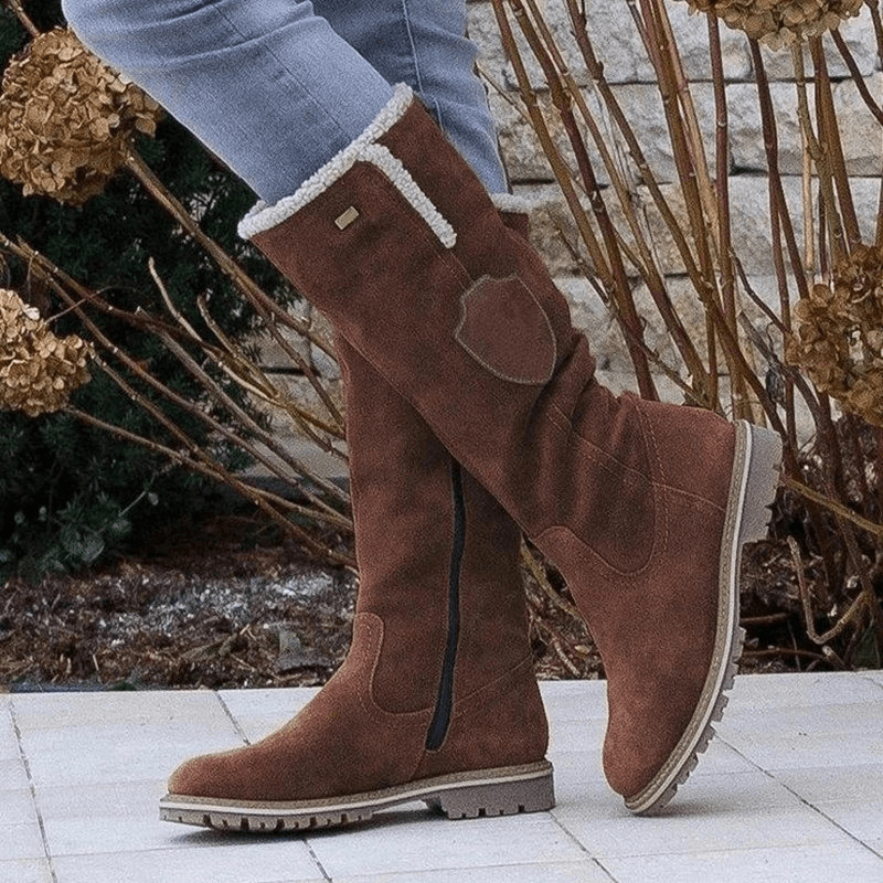 Lena – Lined Winter Boots with Decorative Patch Accent - Winter Boots - Jones & Smith