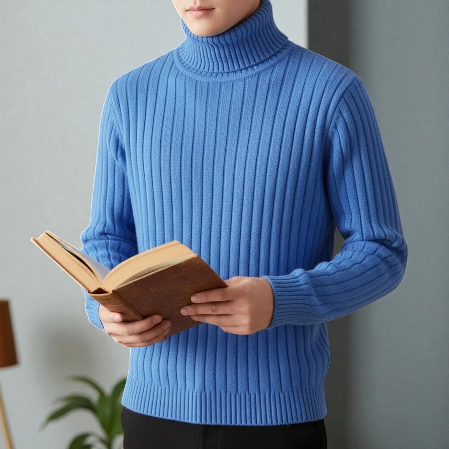 Lennart – Men's Cotton Roll Neck Jumper - Sweater - Blue - Jones & Smith