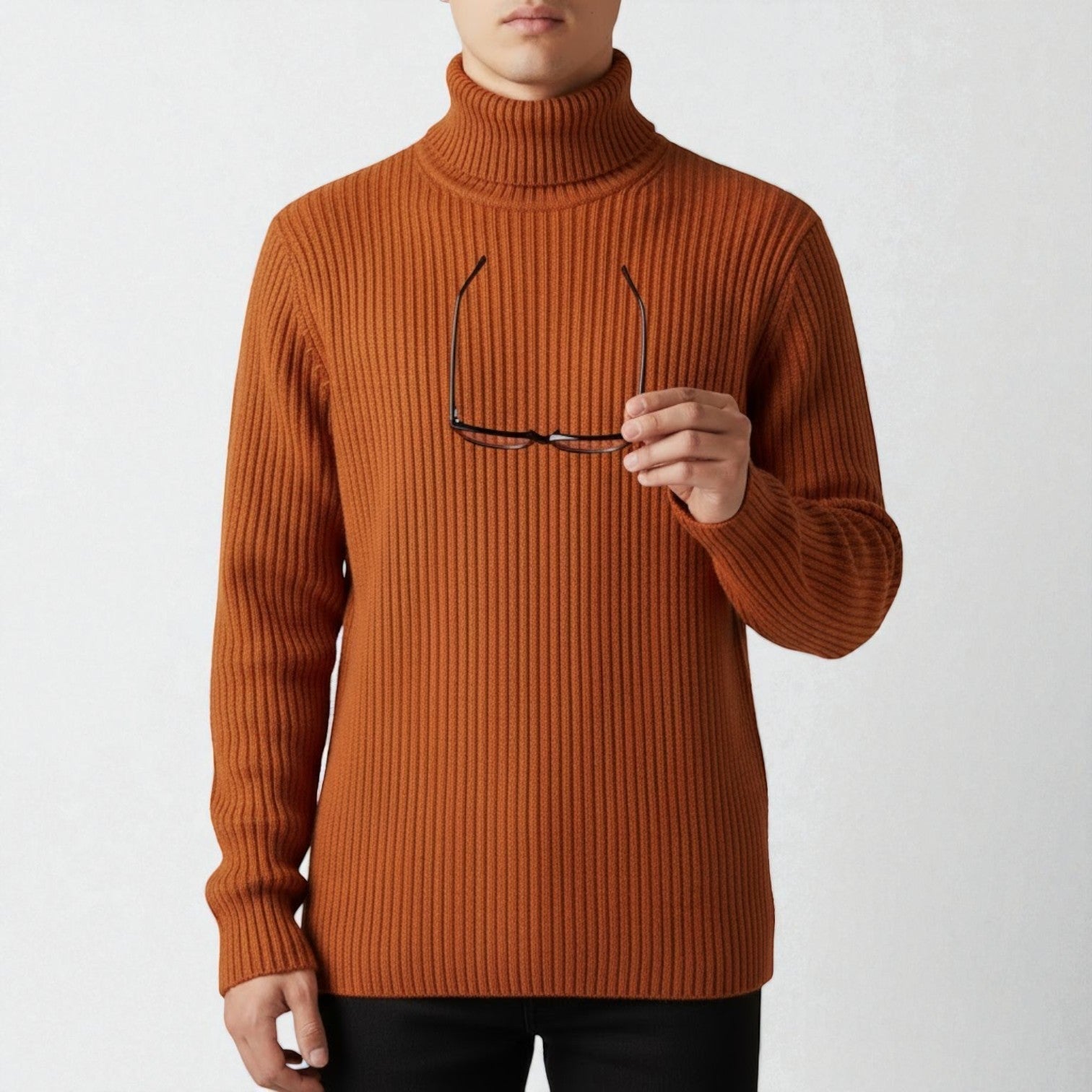 Lennart – Men's Cotton Roll Neck Jumper - Sweater - Brown - Jones & Smith