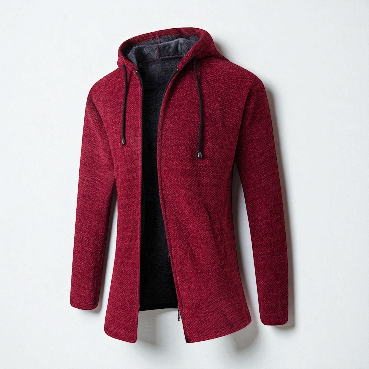 Leon – Longline Hoodie Men Fleece with Hood - Hooded Jacket - Red - Jones & Smith