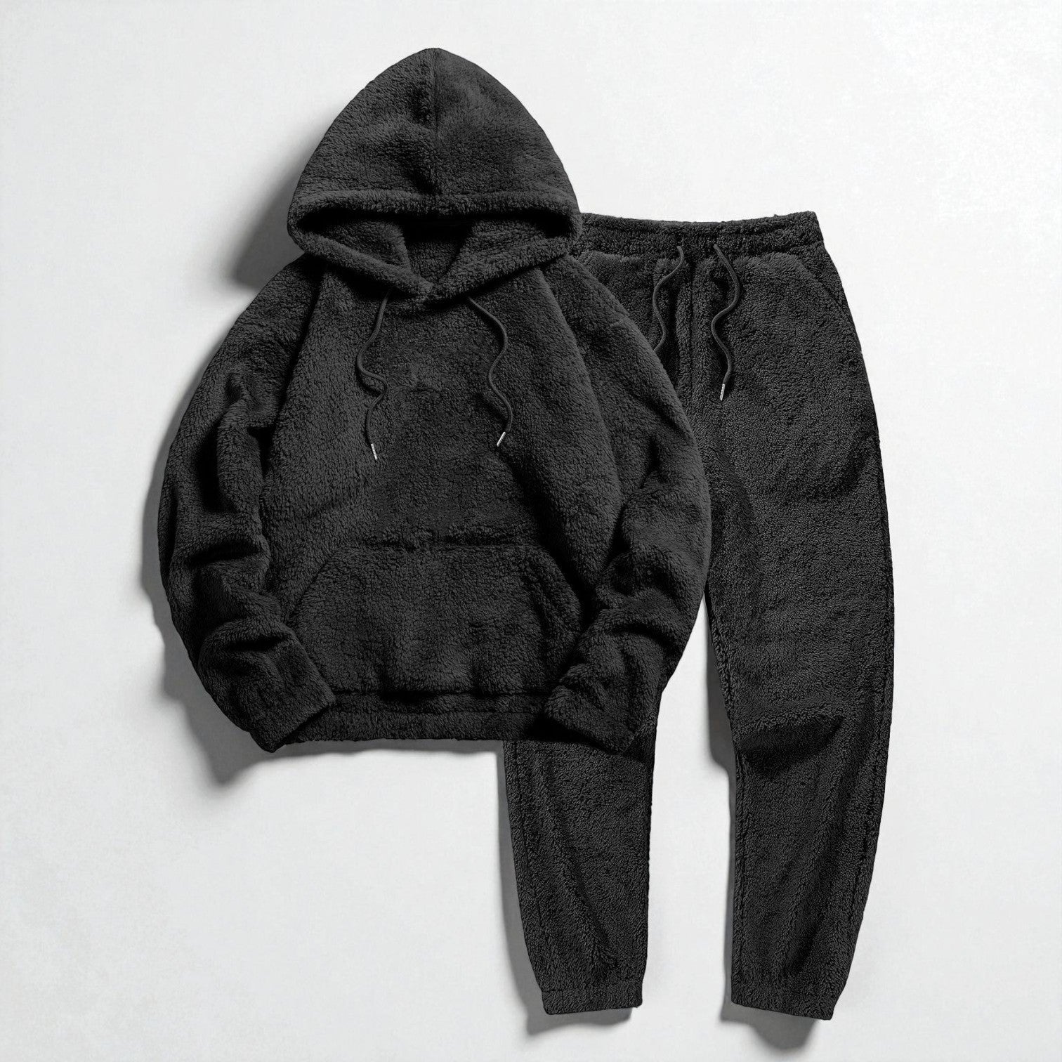 Leon - Men's Fleece Jogging Suit Two - Piece with Hoodie & Trousers - 2 - Piece Sets - Black - Jones & Smith