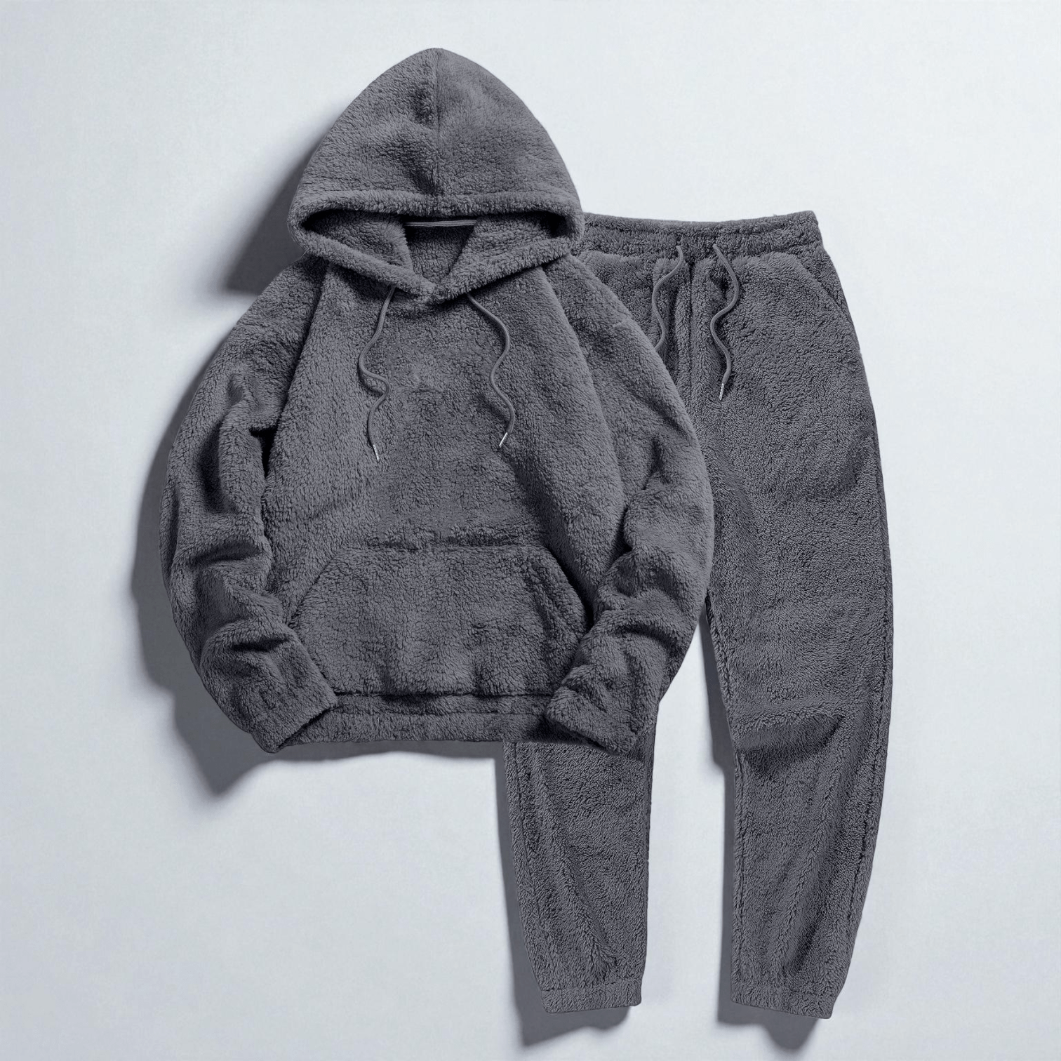 Leon - Men's Fleece Jogging Suit Two - Piece with Hoodie & Trousers - 2 - Piece Sets - Grey - Jones & Smith