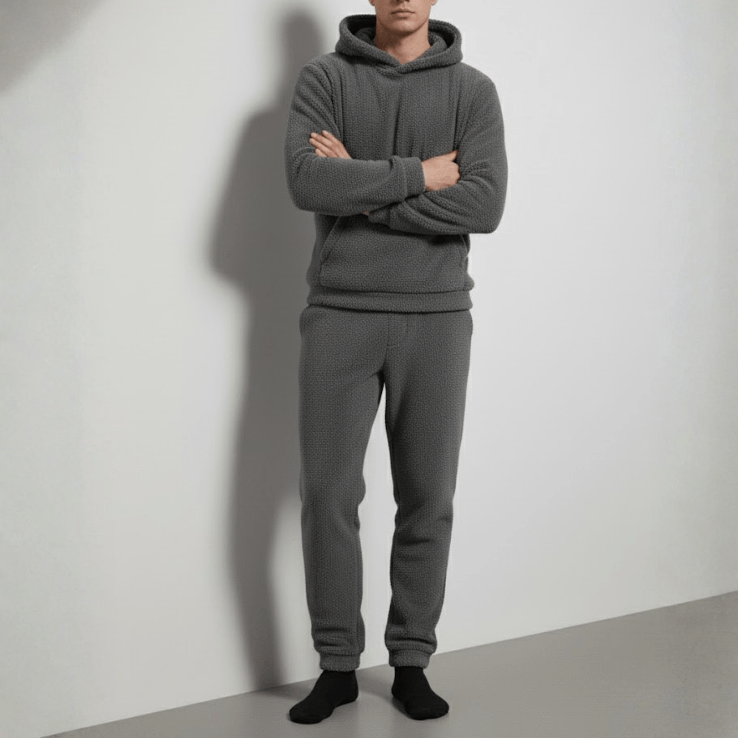 Leon - Men's Fleece Jogging Suit Two - Piece with Hoodie & Trousers - 2 - Piece Sets - Grey - Jones & Smith